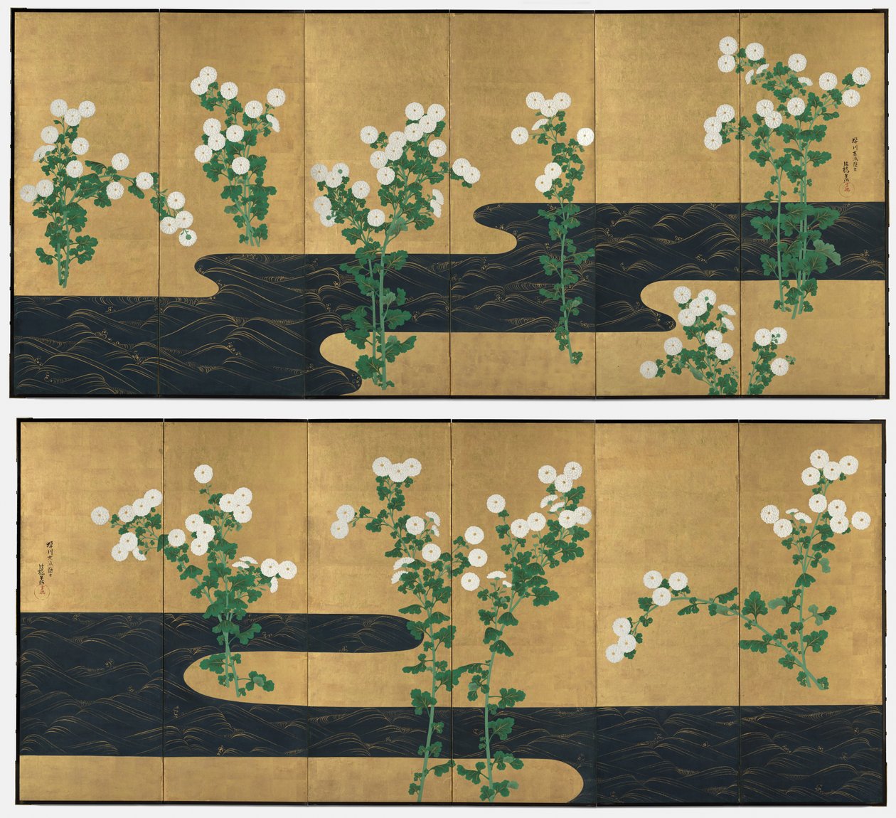 Krysantemum ved en bekk av possibly by Ogata Kōrin