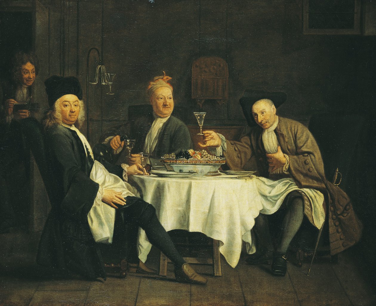 Poeten Alexis Piron (1689-1773) ved bordet med vennene sine, Jean Joseph Vade (1720-57) og Charles Colle (1709-83) av Étienne Jeaurat