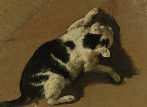 Katt som leker (børstetegning)