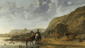 Elvelandskap med ryttere, 1653-7