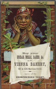 Dame på Vindu som annonserer Vienna Bakery