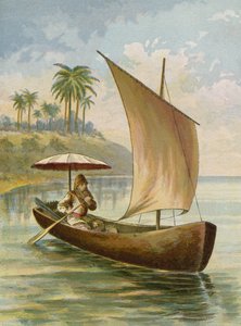 Robinson Crusoe seiler i båten sin
