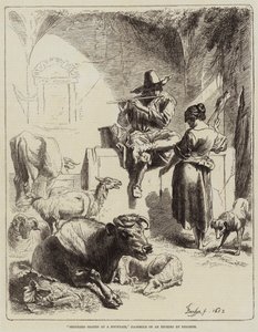 Hyrde som sitter ved en fontene
