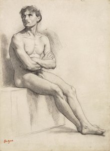 Mann sittende, nakenstudie, 1858