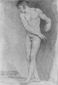 Naken ser ned til venstre, 1755