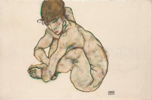 Hukende naken jente, 1914