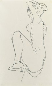 Naken kvinne på kneben, 1913