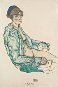 Sittende halvnaken med blått hårbånd, 1914