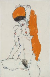 Stående naken med en oransje klut. 1914