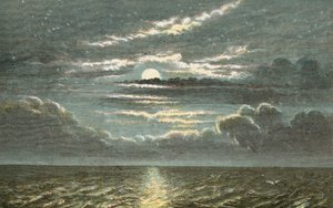 Sjø om natten med fullmåne