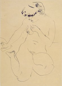 Crouching Naken (penn og pensel på papir)