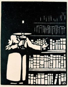 Bokelsker med lampe i biblioteket sitt