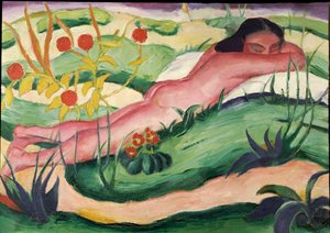Naken liggende i blomstene, 1910