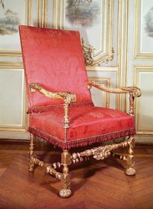 Louis XIII lenestol (tre og damask)
