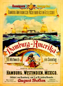 Plakat som reklamerer for Hamburg American Line, 1883