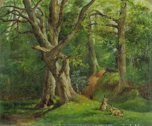 Skogsscene med kaniner, 1862