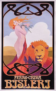 Kopi av en plakat fra 1909 som reklamerer for Bisleri