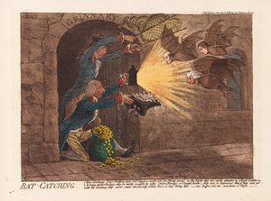 Flaggermusfangst, pub. 1803 (håndfarget gravering)