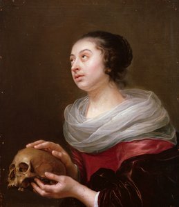 En ung kvinne som holder en hodeskalle, 1640-tallet