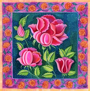 Rosa blomster, 1997, (blekk og gouache)