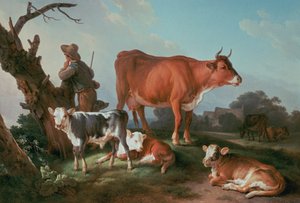 Pastoral scene med en kugjeter