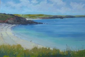 Thurlestone Beach, rolig sommerdag, 2016, olje.
