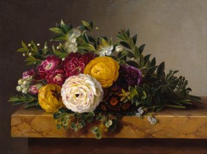 J.L.Jensen, blomsterbukett på marmorplate
