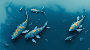 blekkmaleri: Koi-Karpfish_blue_01