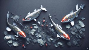 blekkmaleri: Koi-Karpfish_red_01