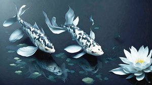 blekkmaleri: Koi-Karpfish_white marble_02