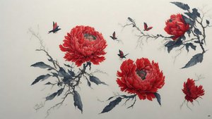 blekkmaleri: PEONY i rødt_01