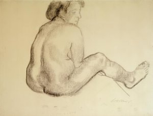 Käthe Kollwitz, sittende kvinnelig naken fra baksiden til høyre