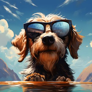Hund, tegneserie, solbriller 1