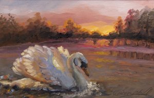 Swan at Sunrise, 2016, (olje på papir)