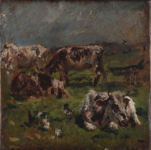 Kyr og høner, ca. 1880
