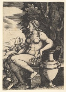 Sitter naken ved siden av en vase, 1537.