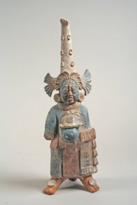 Kostymert figur fra Mexico, 7.-8. århundre (keramikk, pigment)