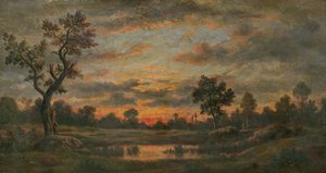 Landskap ved solnedgang
