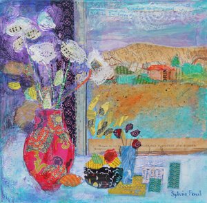 Blomster i vinduet 2014, akrylpapircollage