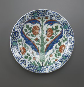 Dish, Iznik, osmansk dynasti, 1570-75 (keramikk)