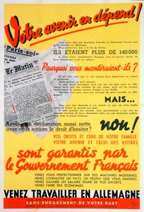 Fransk arbeidere for Tyskland plakat, c1942-c1944