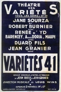 Plakatreklame Variétés 41 varieté, Frankrike, 1941