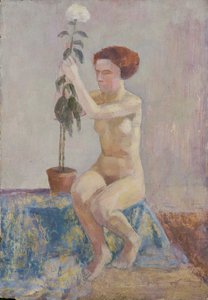 Naken med en blomsterpotte
