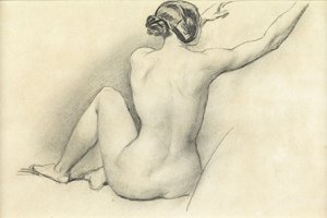 Sittende naken (blyant på papir)