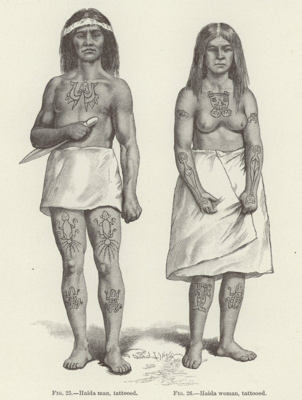 Tatovert Haida kvinne og mann (gravering) av (after) American School