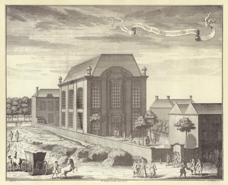 Den portugisiske synagogen, Amsterdam (gravering) av (after) Dutch School