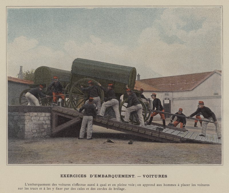 Boardingøvelser, biler (farget bilde) av (after) French Photographer