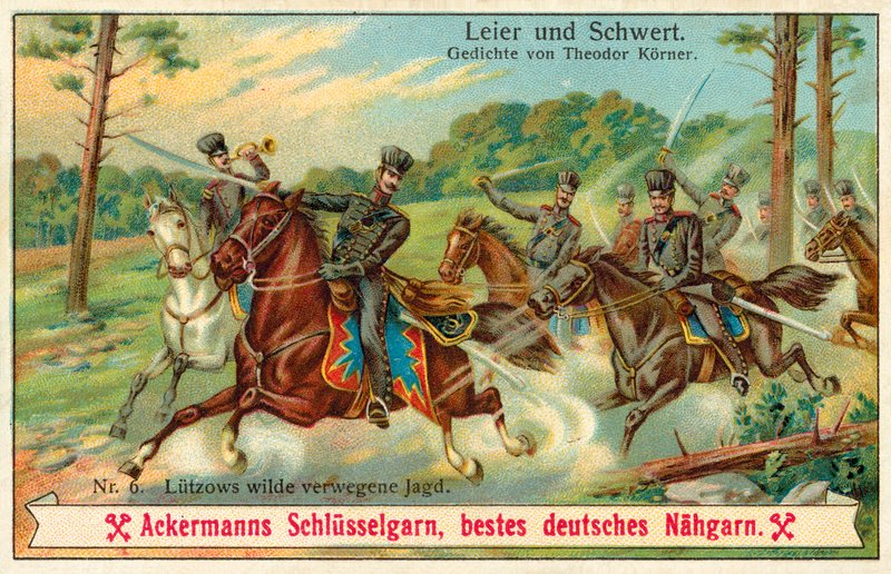 Lutzows Wild Chase. (chromolitho) av (after) German School