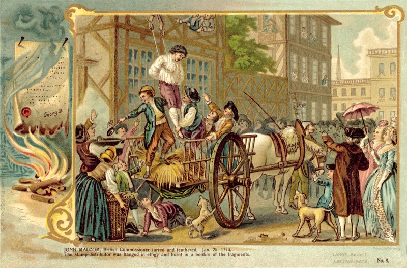 John Malcolm, britisk kommissær, tjæret og fjærkledd, 25. januar 1774 av American School