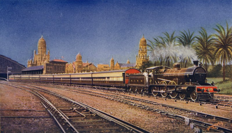 Bombay-Poona Express, forlater Victoria Terminus, Bombay, Great Indian Peninsula Railway av English School
